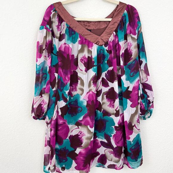 Maggie Barnes Womens Blouse Top Size 3X Floral Lined Abstract Career Brown - Picture 1 of 7